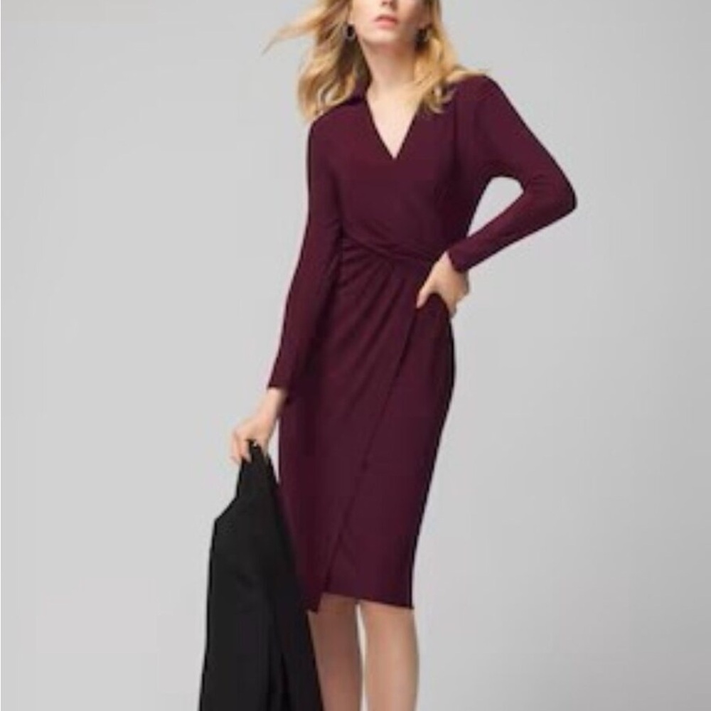 NWT White House Black Market LS Faux Wrap Midi Dress 10 Cabernet